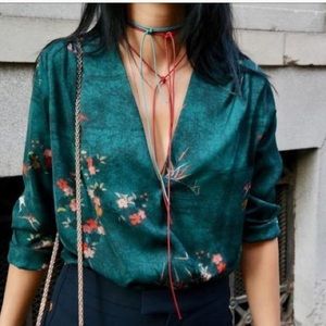 Zara Green Floral Bodysuit Top
